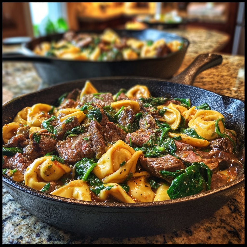 Garlic Steak Tortellini Skillet